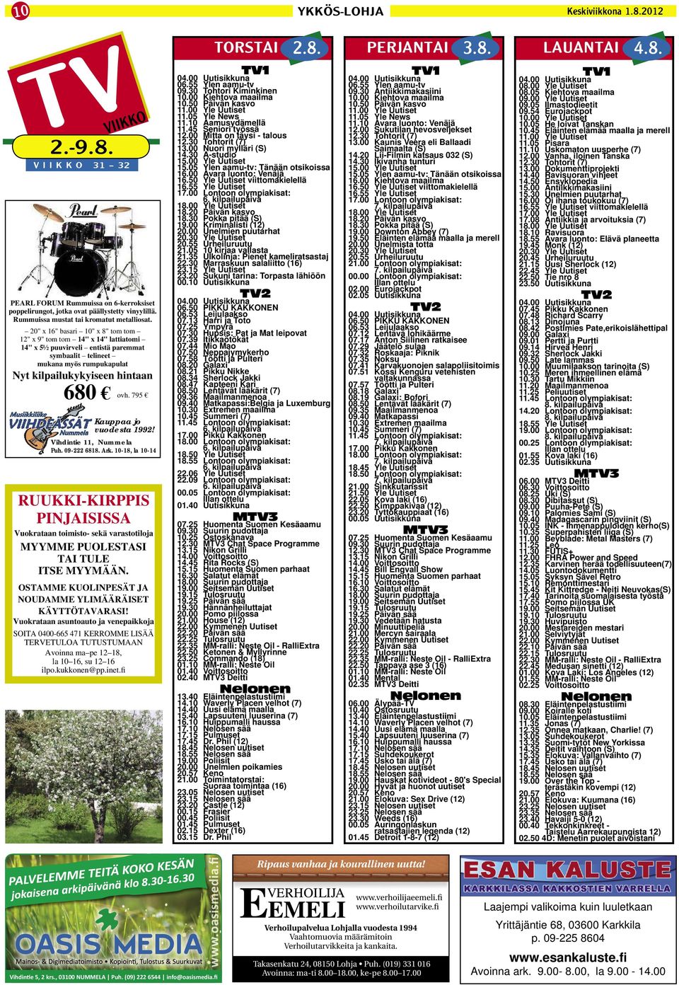 795 Kauppaa jo vuodesta 1992! Vihdintie 11, Nummela Puh. 09-222 6818. Ark. 10-18, la 10-14 RUUKKI-KIRPPIS PINJAISISSA Vuokrataan toimisto- sekä varastotiloja MYYMME PUOLESTASI TAI TULE ITSE MYYMÄÄN.