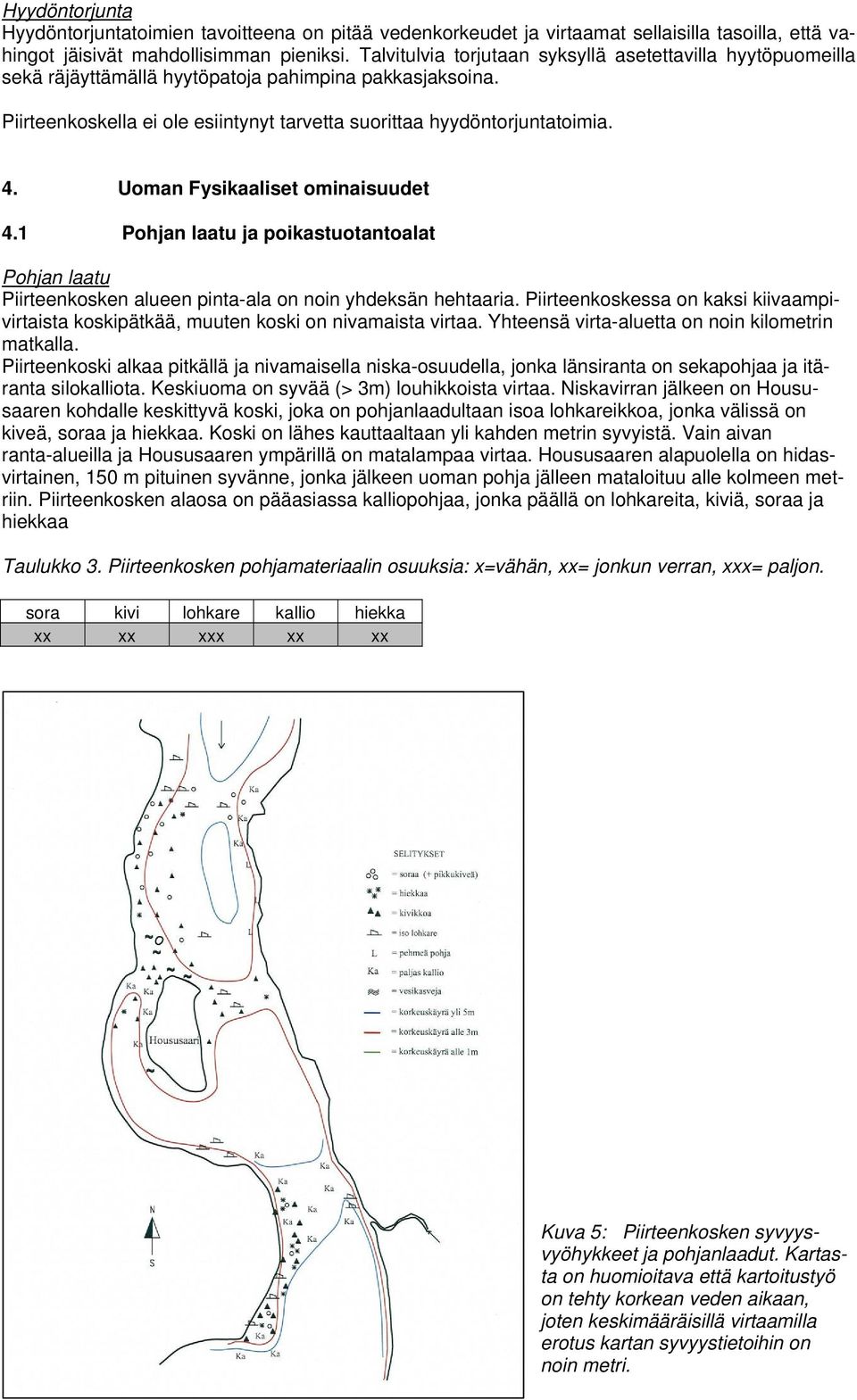 Uoman Fysikaaliset ominaisuudet 4.1 Pohjan laatu ja poikastuotantoalat Pohjan laatu Piirteenkosken alueen pinta-ala on noin yhdeksän hehtaaria.