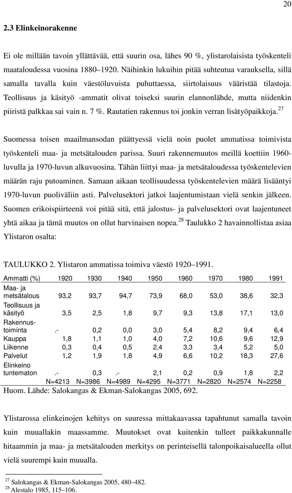 Teollisuus ja käsityö -ammatit olivat toiseksi suurin elannonlähde, mutta niidenkin piiristä palkkaa sai vain n. 7 %. Rautatien rakennus toi jonkin verran lisätyöpaikkoja.