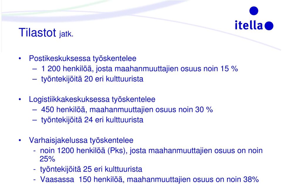 kulttuurista Logistiikkakeskuksessa työskentelee 450 henkilöä, maahanmuuttajien osuus noin 30 % työntekijöitä