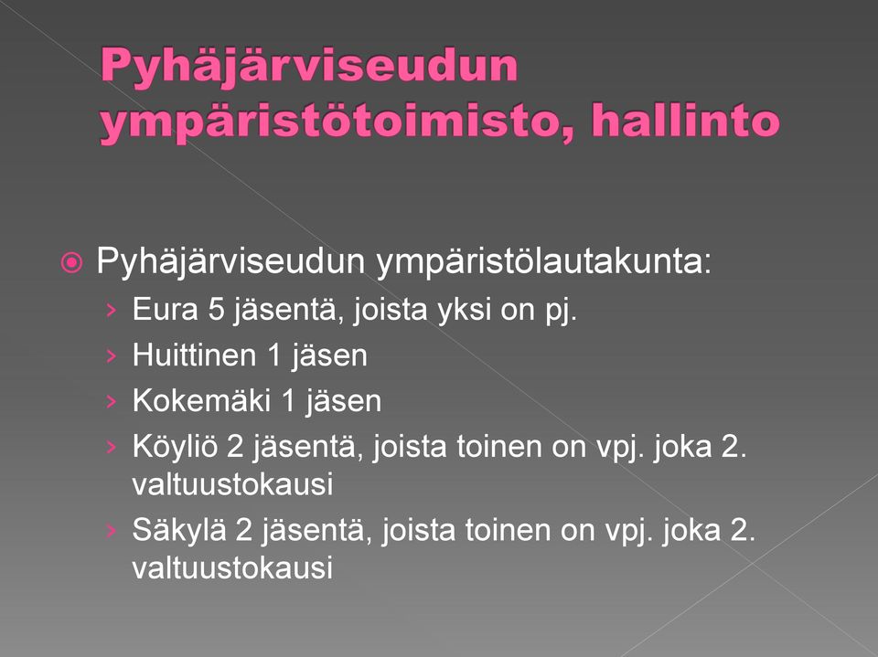 Huittinen 1 jäsen Kokemäki 1 jäsen Köyliö 2 jäsentä,