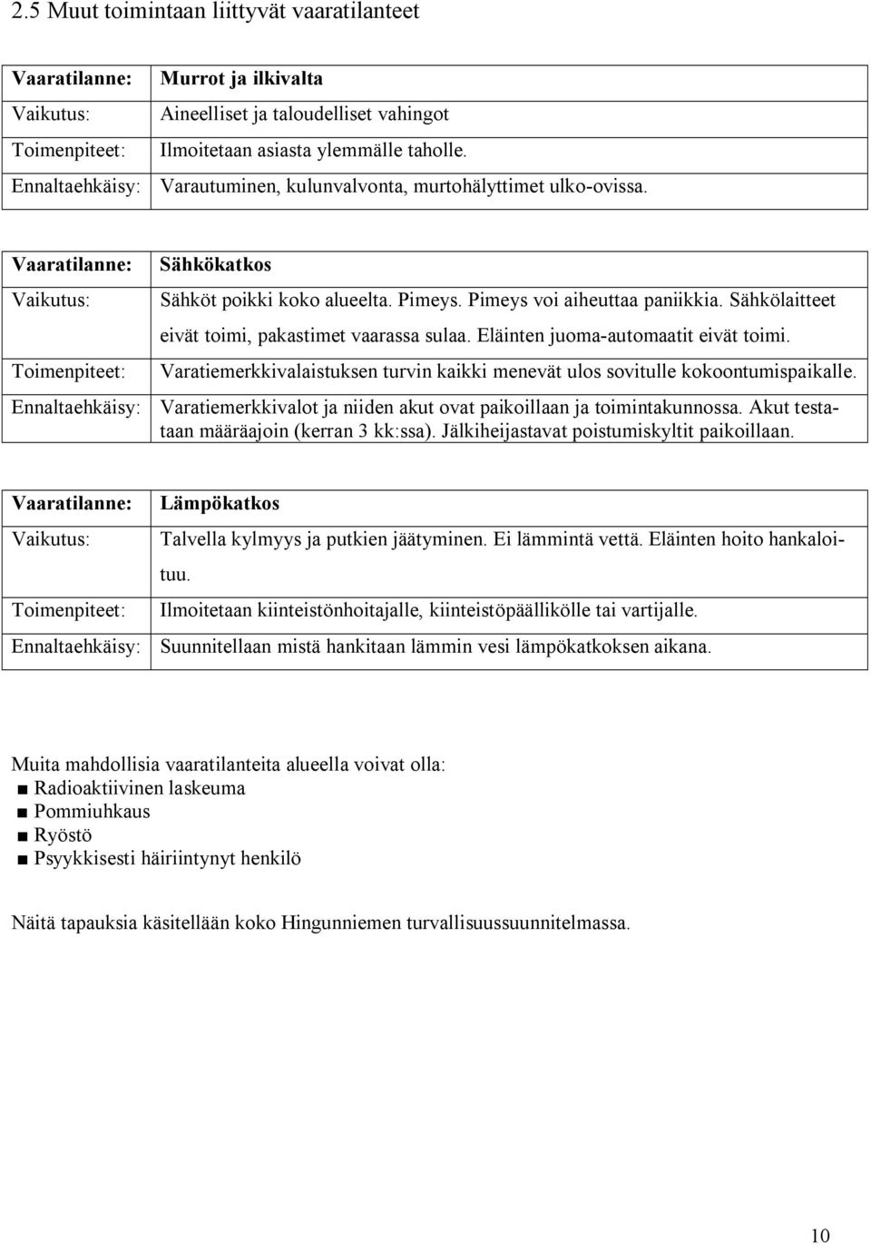 Pimeys voi aiheuttaa paniikkia. Sähkölaitteet eivät toimi, pakastimet vaarassa sulaa. Eläinten juoma-automaatit eivät toimi.