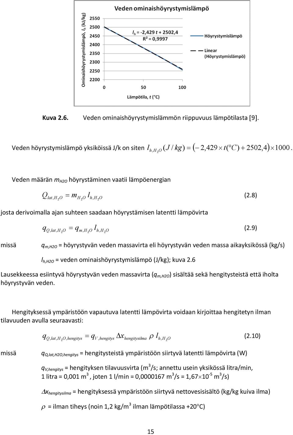 9) Q lat, H O m, H O h, H O missä q m,ho = höyrystyvän veden massavirta eli höyrystyvän veden massa aikayksikössä (kg/s) l h,ho = veden ominaishöyrystymislämpö (J/kg); kuva.