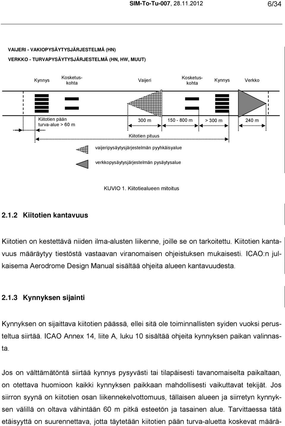 150-800 m > 300 m 240 m Kiitotien pituus vaijeripysäytysjärjestelmän pyyhkäisyalue verkkopysäytysjärjestelmän pysäytysalue KUVIO 1. Kiitotiealueen mitoitus 2.1.2 Kiitotien kantavuus Kiitotien on kestettävä niiden ilma-alusten liikenne, joille se on tarkoitettu.