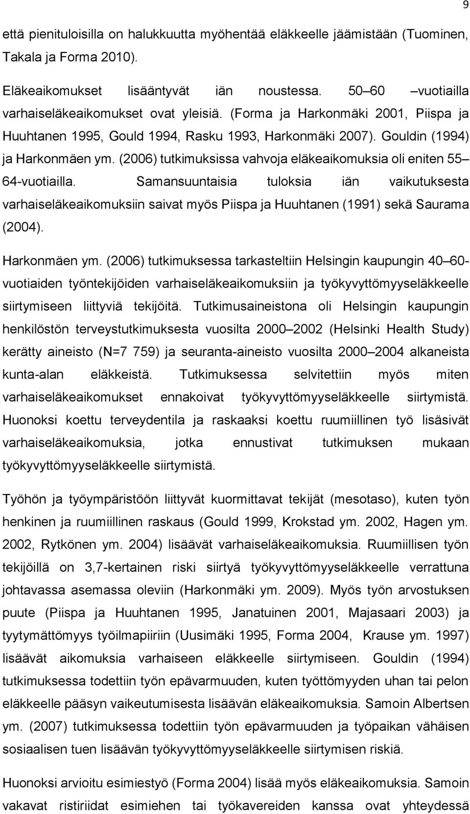 (2006) tutkimuksissa vahvoja eläkeaikomuksia oli eniten 55 64-vuotiailla. Samansuuntaisia tuloksia iän vaikutuksesta varhaiseläkeaikomuksiin saivat myös Piispa ja Huuhtanen (1991) sekä Saurama (2004).