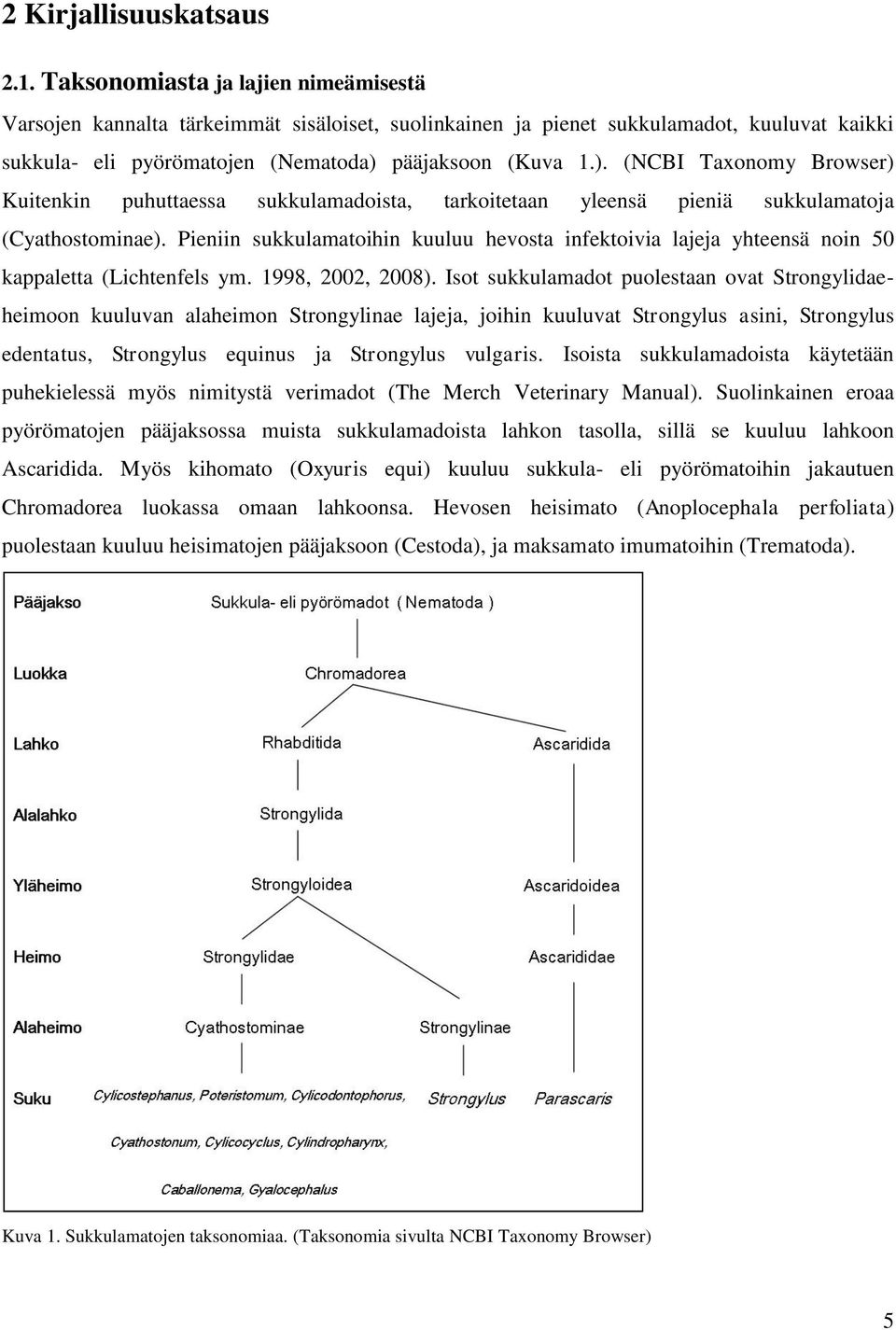 pääjaksoon (Kuva 1.). (NCBI Taxonomy Browser) Kuitenkin puhuttaessa sukkulamadoista, tarkoitetaan yleensä pieniä sukkulamatoja (Cyathostominae).