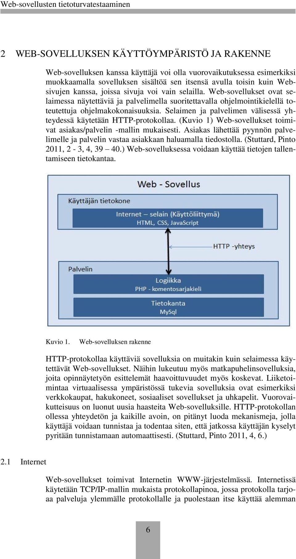 Selaimen ja palvelimen välisessä yhteydessä käytetään HTTP-protokollaa. (Kuvio 1) Web-sovellukset toimivat asiakas/palvelin -mallin mukaisesti.