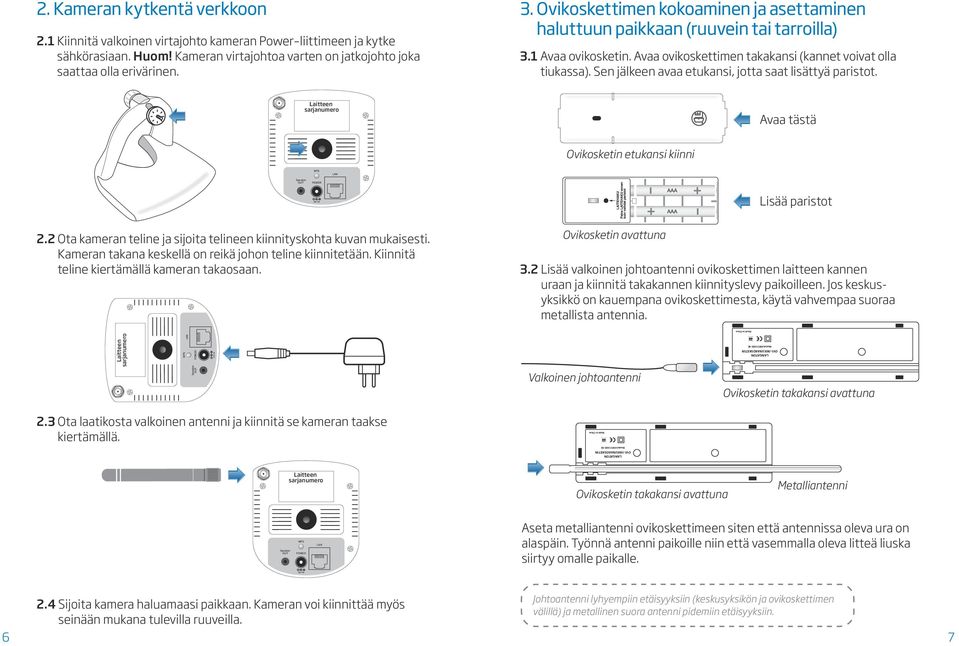 Ovikoskettimen kokoaminen ja asettaminen haluttuun paikkaan (ruuvein tai tarroilla) 3.1 Avaa ovikosketin. Avaa ovikoskettimen takakansi (kannet voivat olla tiukassa).