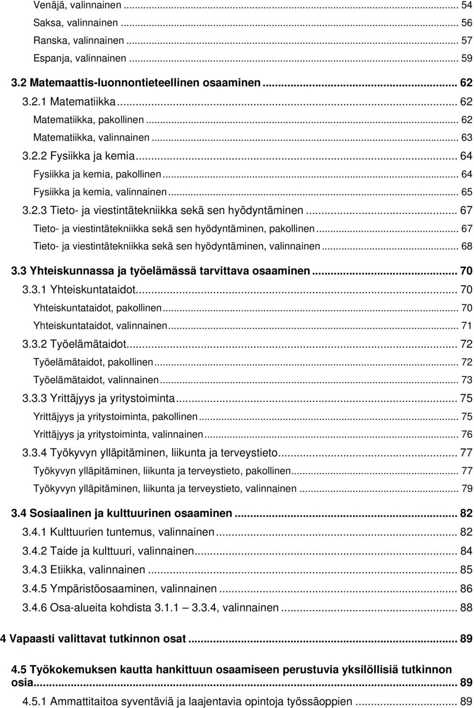 .. 67 Tieto- ja viestintätekniikka sekä sen hyödyntäminen, pakollinen... 67 Tieto- ja viestintätekniikka sekä sen hyödyntäminen, valinnainen... 68 3.