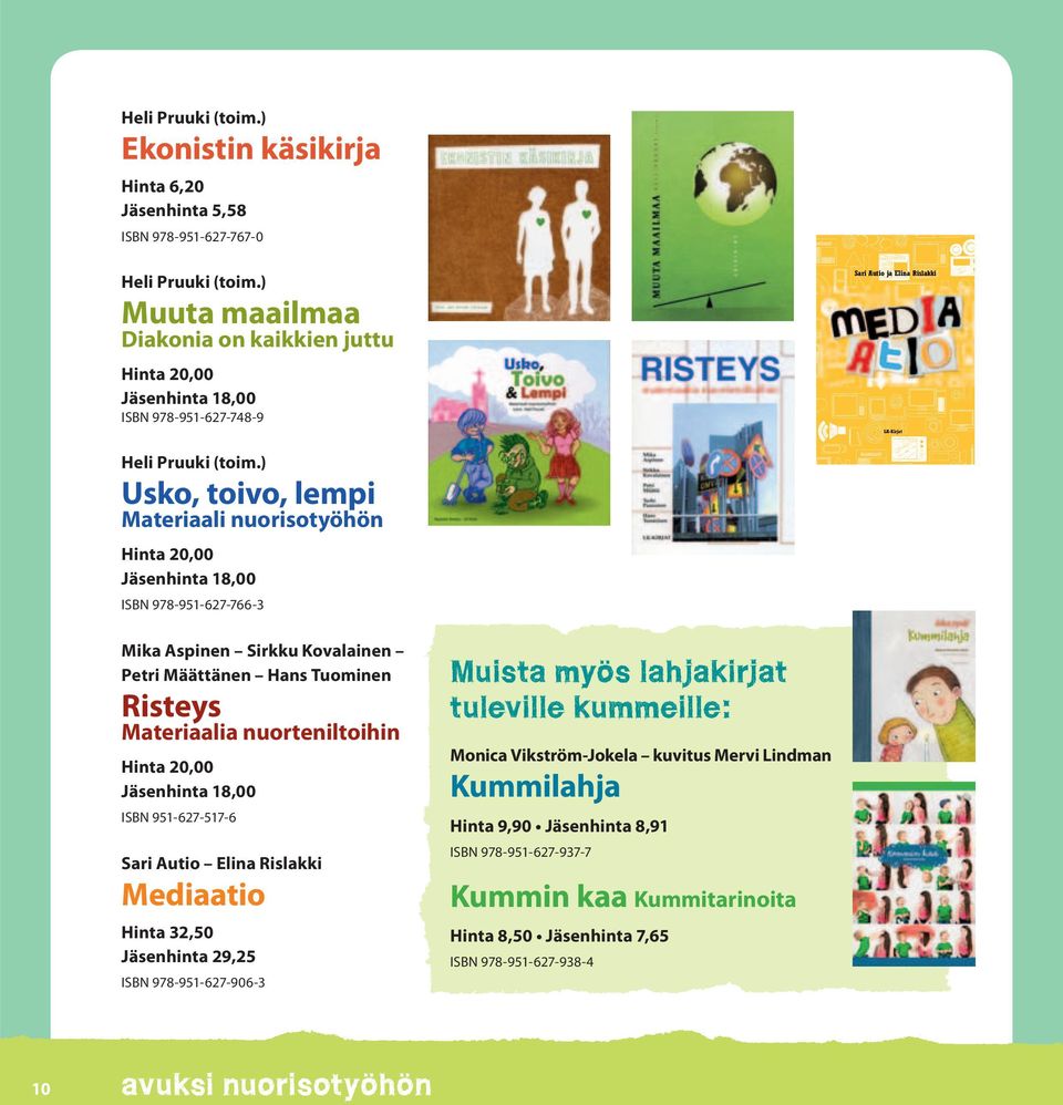 ) Usko, toivo, lempi Materiaali nuorisotyöhön Hinta 20,00 Jäsenhinta 18,00 ISBN 978-951-627-766-3 Mika Aspinen Sirkku Kovalainen Petri Määttänen Hans Tuominen Risteys Materiaalia nuorteniltoihin