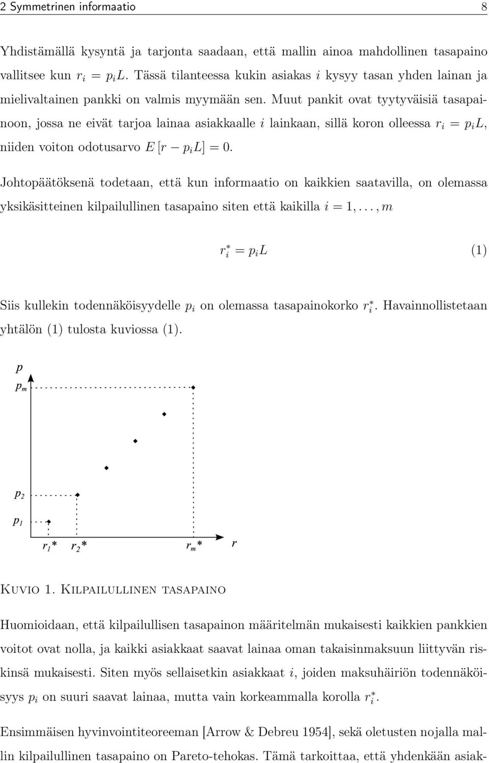 Muut pankit ovat tyytyväisiä tasapainoon, jossa ne eivät tarjoa lainaa asiakkaalle i lainkaan, sillä koron olleessa r i = p i L, niiden voiton odotusarvo E [r p i L]=0.