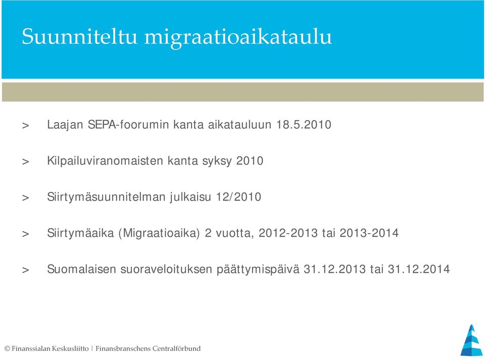 julkaisu 12/2010 > Siirtymäaika (Migraatioaika) 2 vuotta, 2012-2013 tai