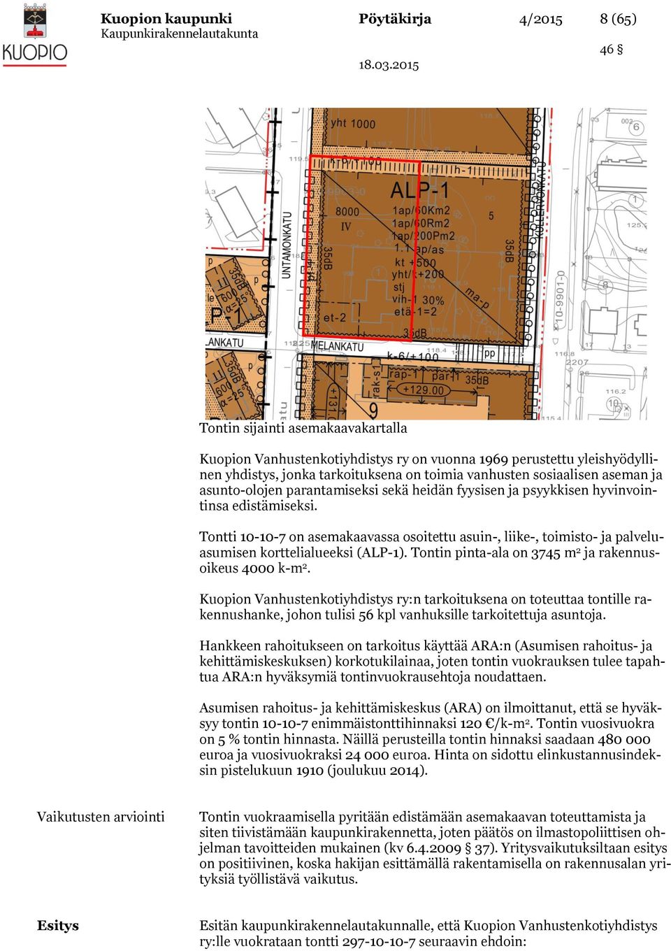 Tontti 10-10-7 on asemakaavassa osoitettu asuin-, liike-, toimisto- ja palveluasumisen korttelialueeksi (ALP-1). Tontin pinta-ala on 3745 m 2 ja rakennusoikeus 4000 k-m 2.