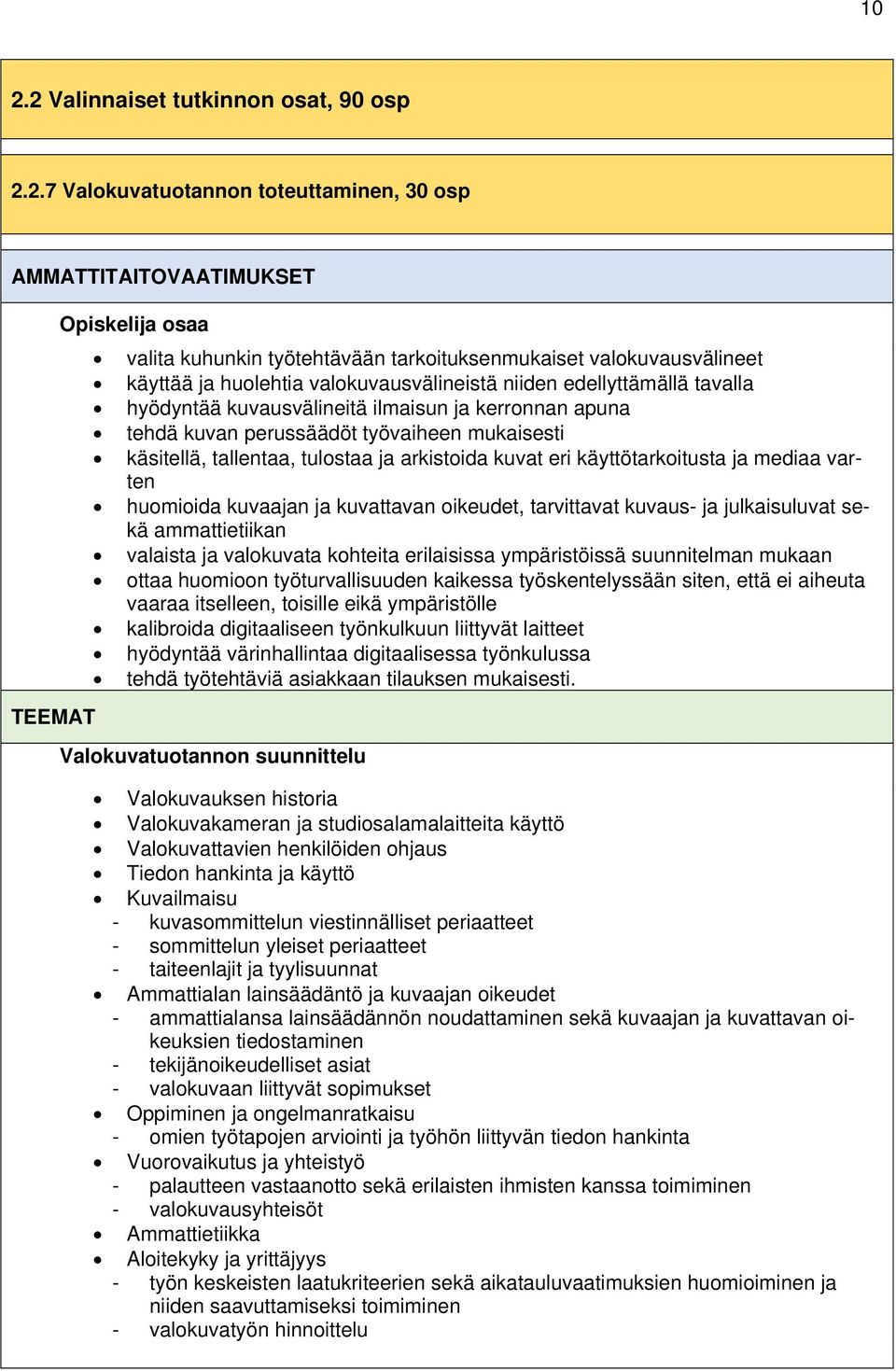 käsitellä, tallentaa, tulostaa ja arkistoida kuvat eri käyttötarkoitusta ja mediaa varten huomioida kuvaajan ja kuvattavan oikeudet, tarvittavat kuvaus- ja julkaisuluvat sekä ammattietiikan valaista