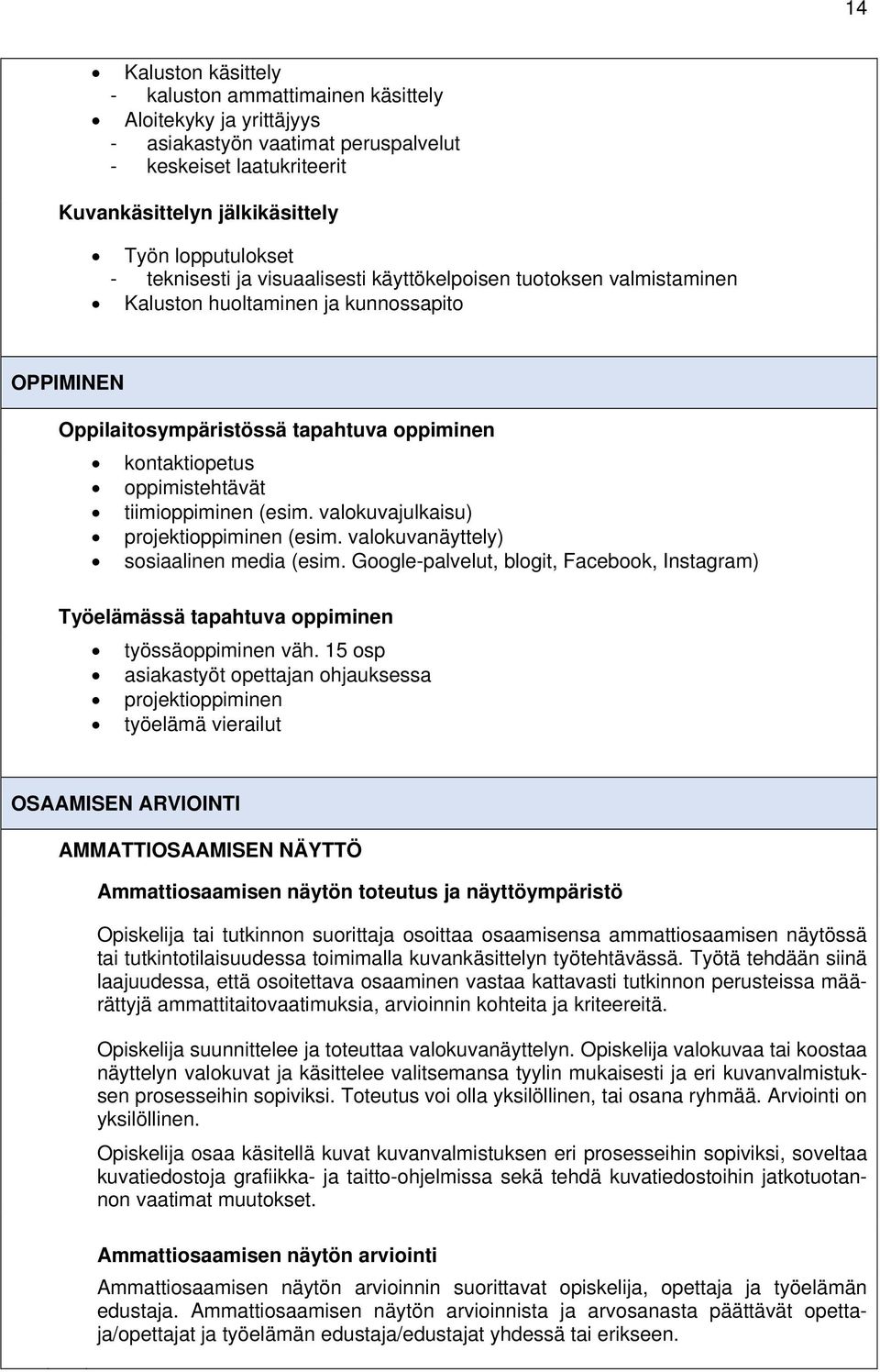 tiimioppiminen (esim. valokuvajulkaisu) projektioppiminen (esim. valokuvanäyttely) sosiaalinen media (esim.