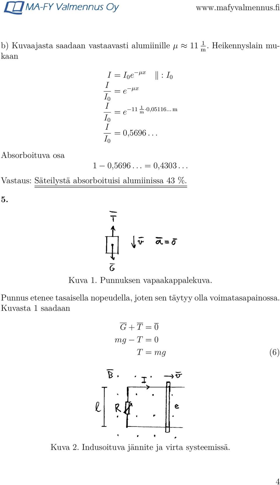 .. I 0 1 0,5696... = 0,4303... Vastaus: Säteilystä absorboituisi alumiinissa 43 %. 5. Kuva 1.