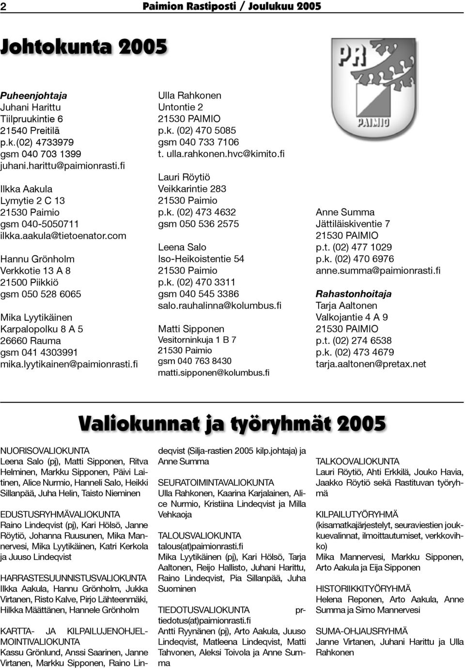 com Hannu Grönholm Verkkotie 13 A 8 21500 Piikkiö gsm 050 528 6065 Mika Lyytikäinen Karpalopolku 8 A 5 26660 Rauma gsm 041 4303991 mika.lyytikainen@paimionrasti.