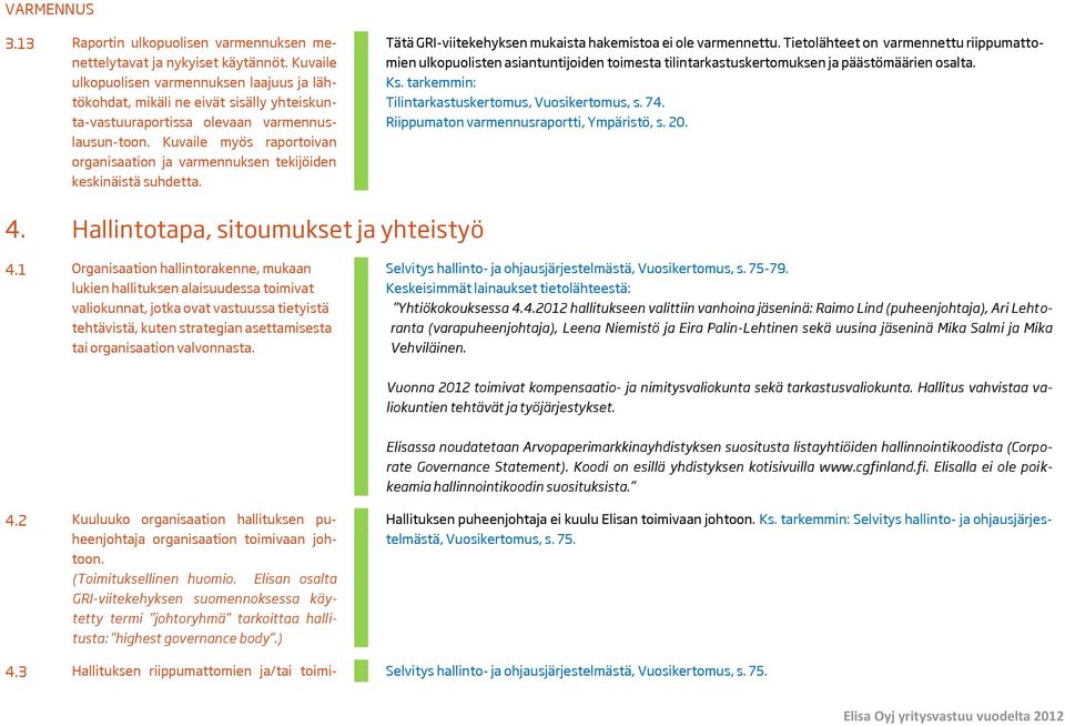 Kuvaile myös raportoivan organisaation ja varmennuksen tekijöiden keskinäistä suhdetta. Tätä GRI-viitekehyksen mukaista hakemistoa ei ole varmennettu.