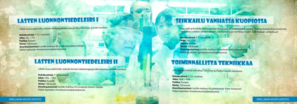 seikkailu vanhassa Kuopiossa Koe, tutki ja kurkista kotikaupungin historiaan eri tieteenalojen kautta!