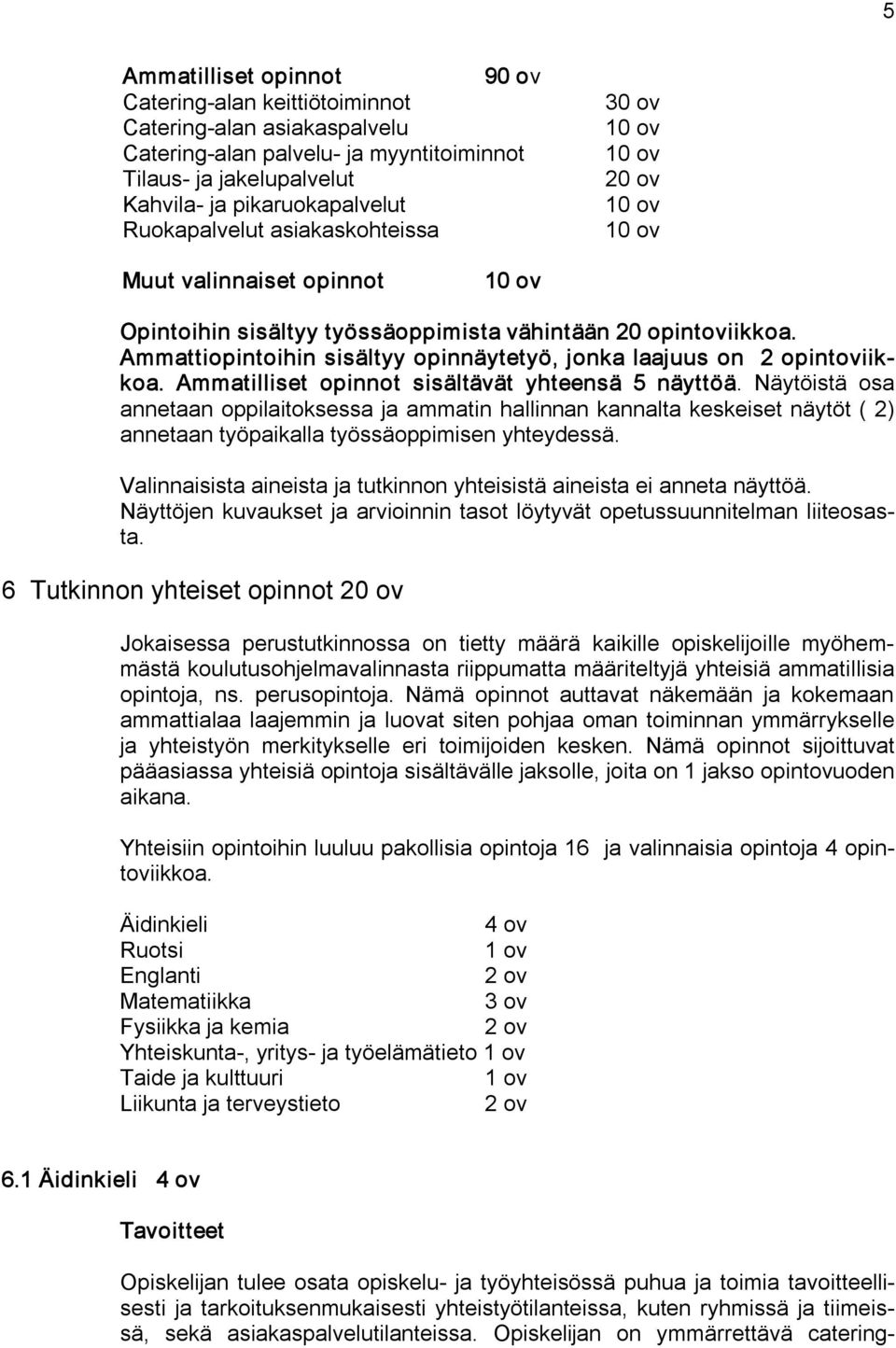 Ammattiopintoihin sisältyy opinnäytetyö, jonka laajuus on 2 opintoviikkoa. Ammatilliset opinnot sisältävät yhteensä 5 näyttöä.