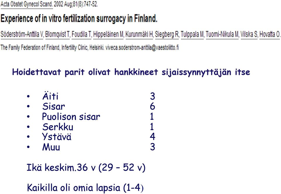 Puolison sisar 1 Serkku 1 Ystävä 4 Muu 3