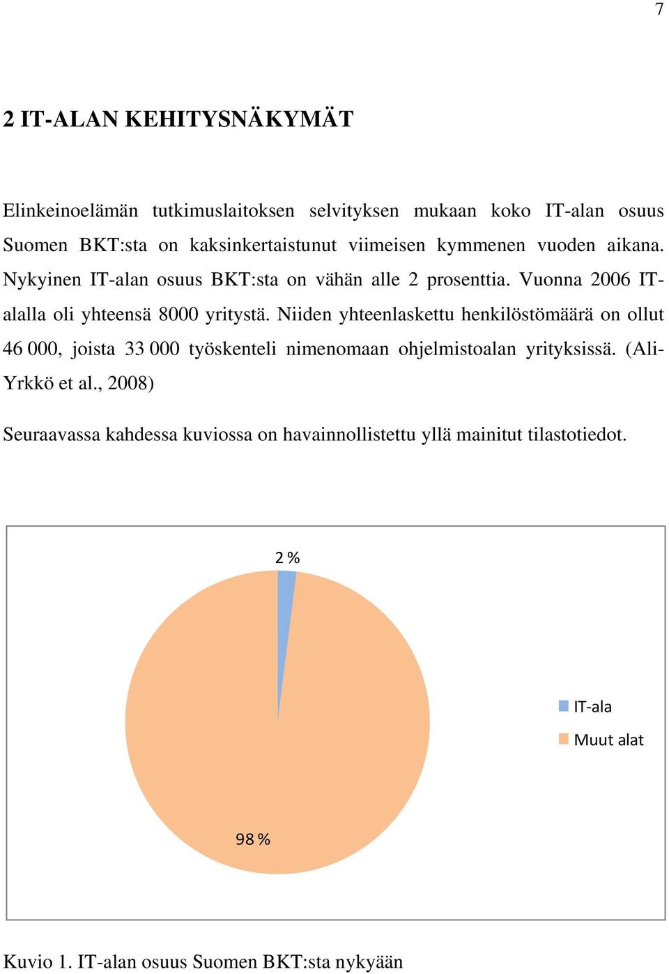 Niiden yhteenlaskettu henkilöstömäärä on ollut 46 000, joista 33 000 työskenteli nimenomaan ohjelmistoalan yrityksissä. (Ali- Yrkkö et al.