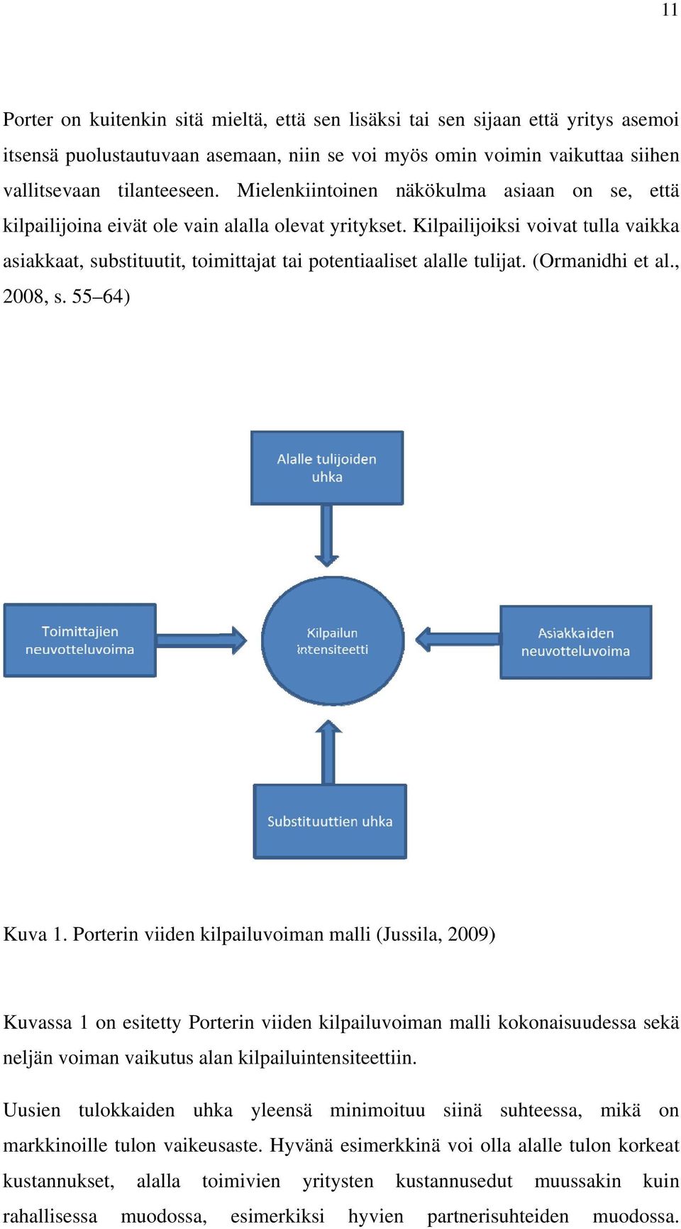 Kilpailijoiksi voivat tulla vaikkaa asiakkaat, substituutit, toimittajat tai potentiaalis et alalle tulijat. (Ormanidhi et al., 2008, s. 55 64) Kuva 1.