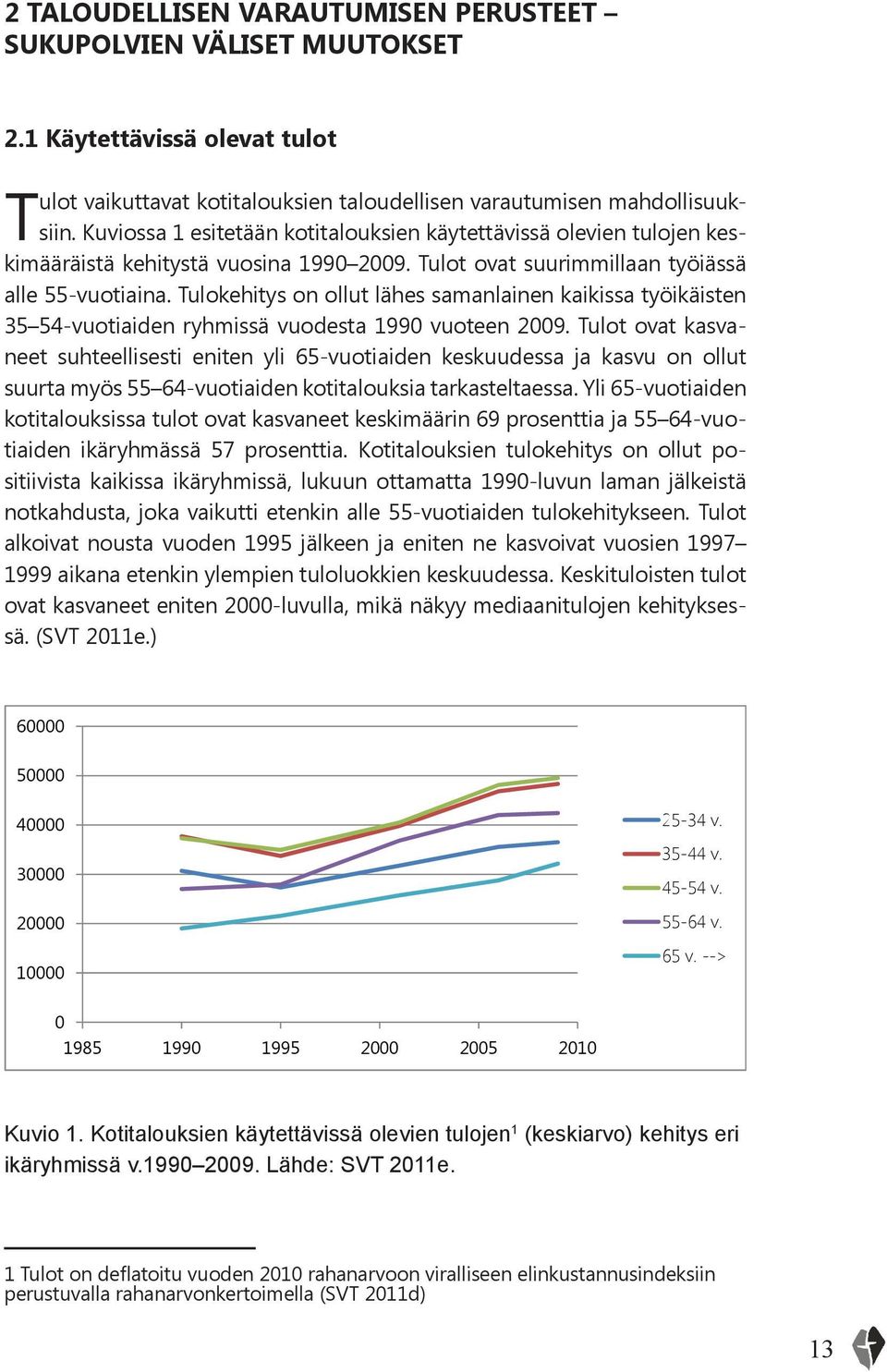 Tulokehitys on ollut lähes samanlainen kaikissa työikäisten 35 54-vuotiaiden ryhmissä vuodesta 1990 vuoteen 2009.