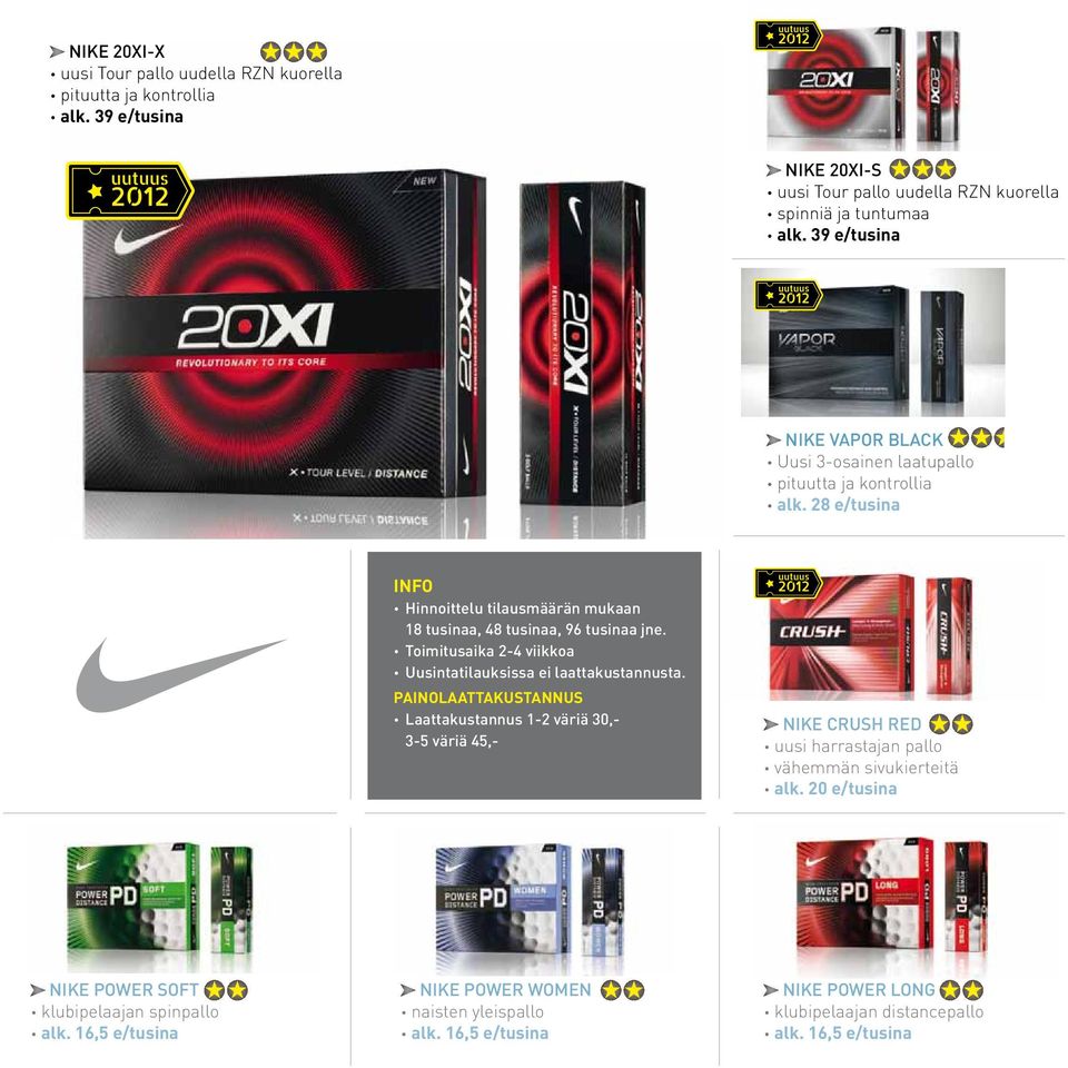39 e/tusina NIKE VAPOR BLACK Uusi 3-osainen laatupallo pituutta ja kontrollia alk.