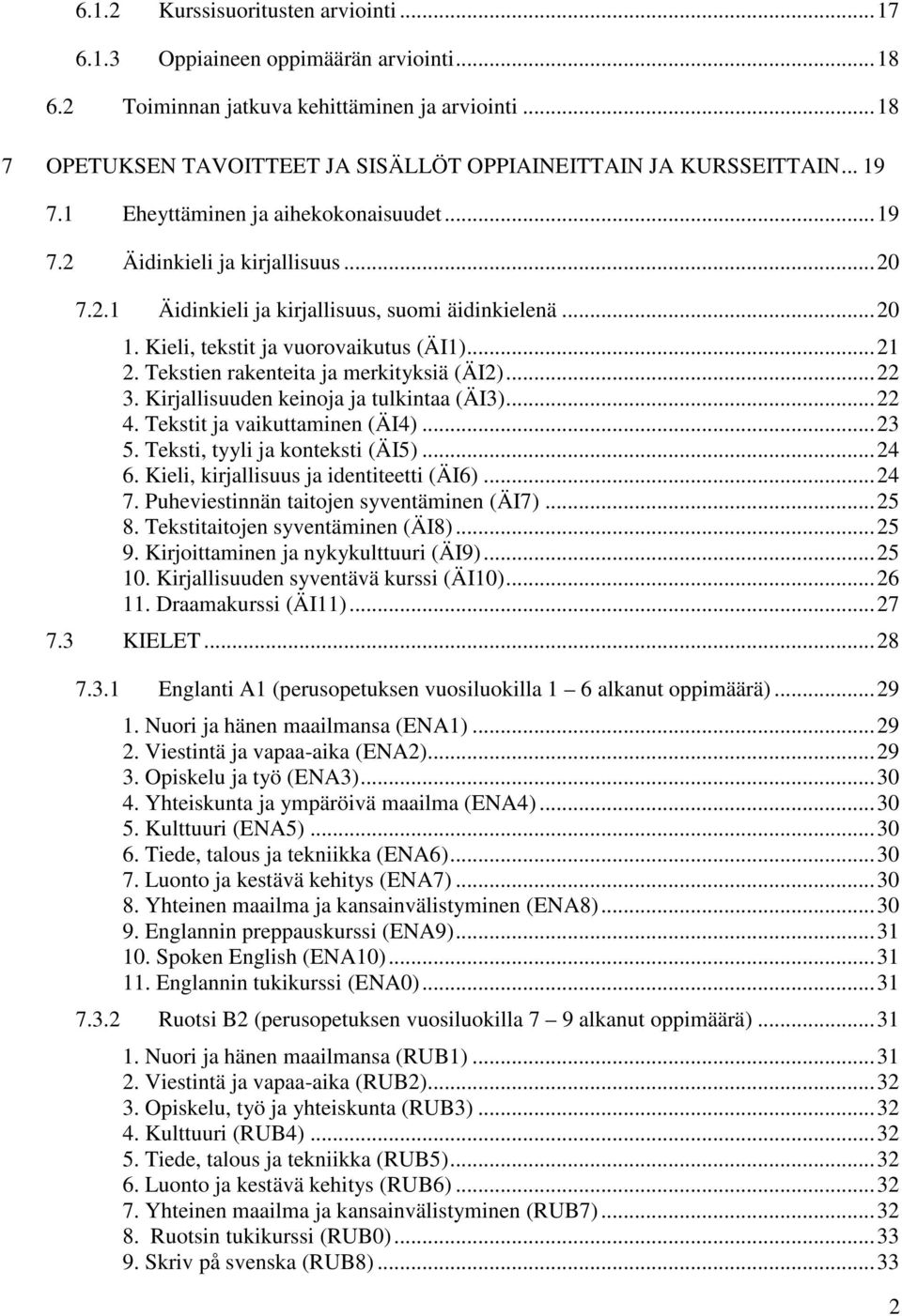 Tekstien rakenteita ja merkityksiä (ÄI2)...22 3. Kirjallisuuden keinoja ja tulkintaa (ÄI3)...22 4. Tekstit ja vaikuttaminen (ÄI4)...23 5. Teksti, tyyli ja konteksti (ÄI5)...24 6.