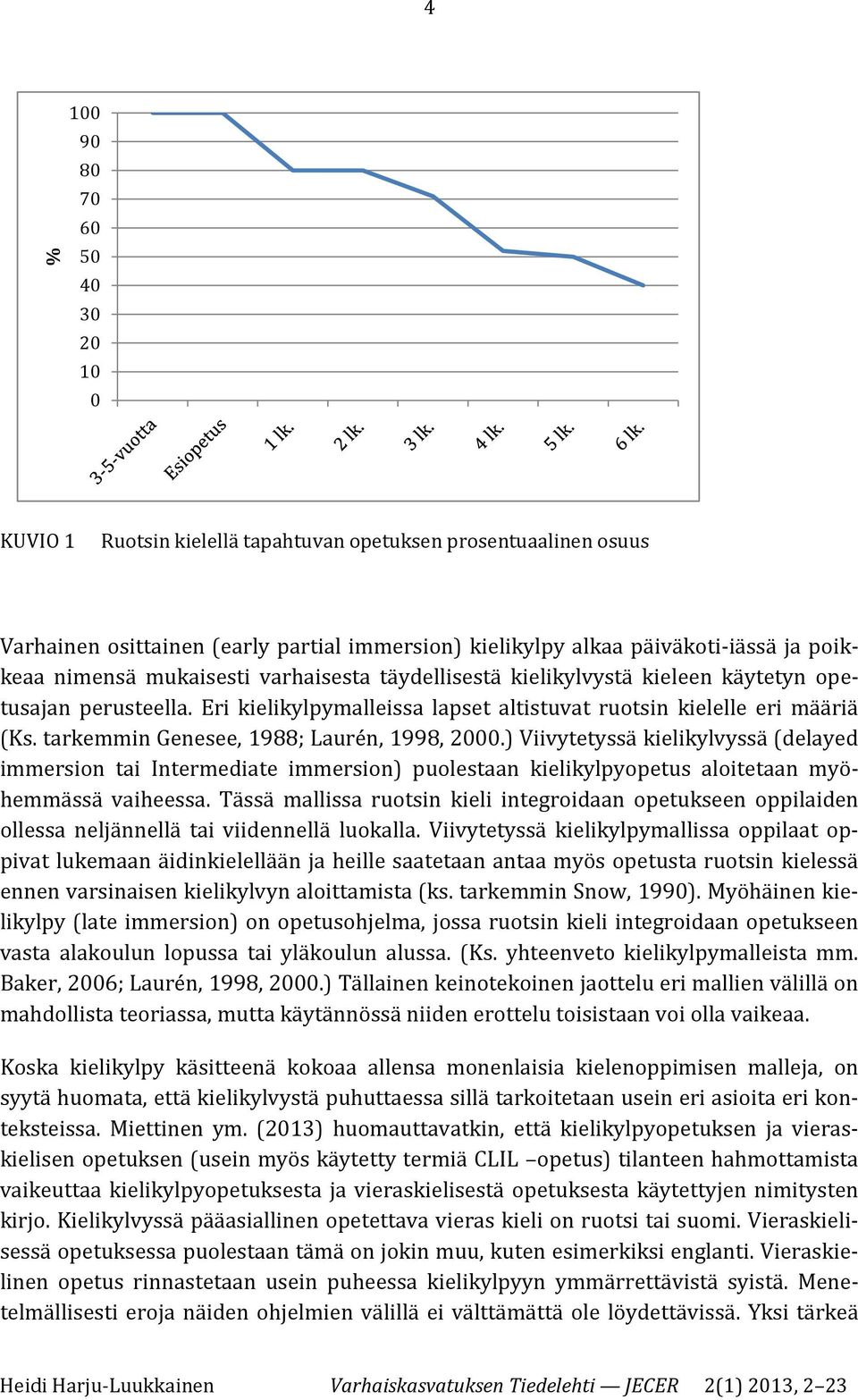 tarkemmin Genesee, 1988; Laurén, 1998, 2000.) Viivytetyssä kielikylvyssä (delayed immersion tai Intermediate immersion) puolestaan kielikylpyopetus aloitetaan myöhemmässä vaiheessa.