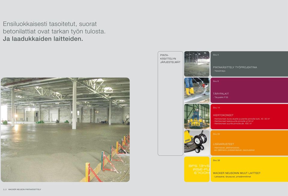 reuna-alueille ja pienille pinnoille kork. 40-50 m 2 - Hiertokoneet keskisuurille pinnoille yli 50 m 2 - Hiertokoneet suurille pinnoille alk.