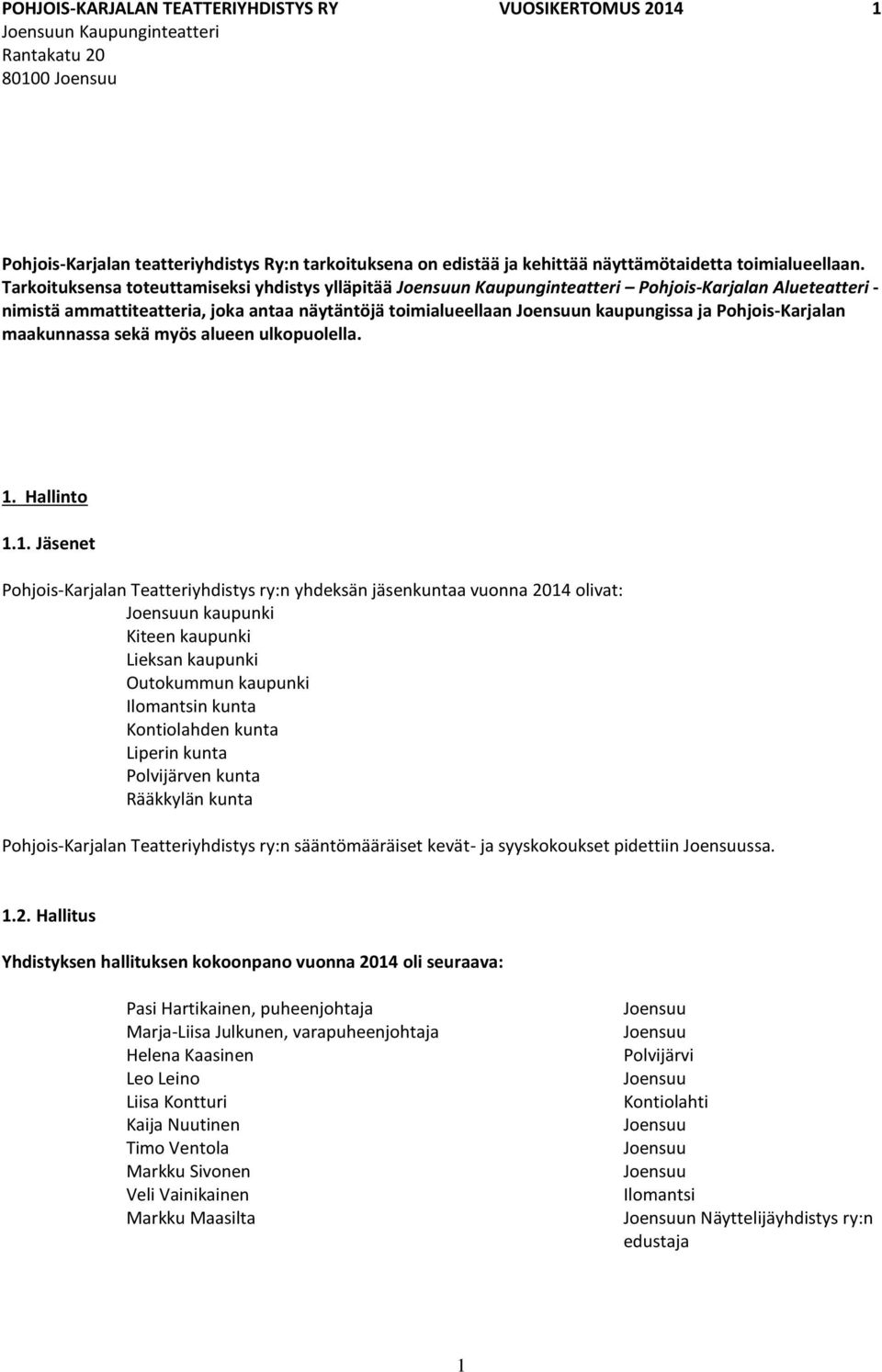 Tarkituksensa tteuttamiseksi yhdistys ylläpitää Jensuun Kaupunginteatteri Phjis-Karjalan Alueteatteri - nimistä ammattiteatteria, jka antaa näytäntöjä timialueellaan Jensuun kaupungissa ja