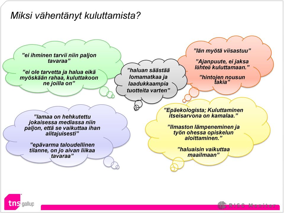 laadukkaampia tuotteita varten Iän myötä viisastuu Ajanpuute, ei jaksa lähteä kuluttamaan.