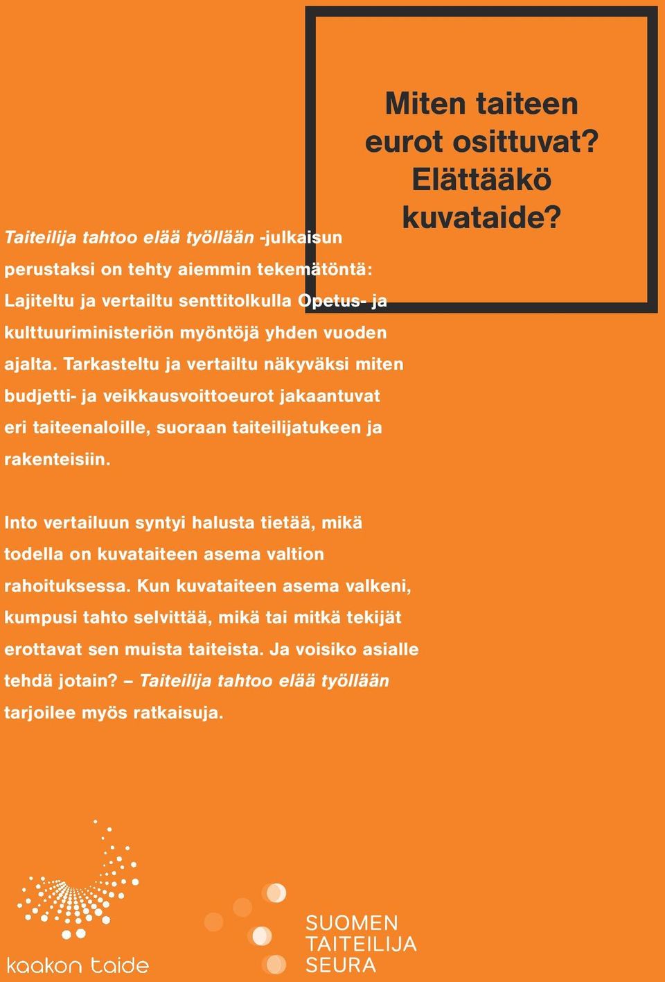 Miten taiteen eurot osittuvat? Elättääkö kuvataide? Into vertailuun syntyi halusta tietää, mikä todella on kuvataiteen asema valtion rahoituksessa.