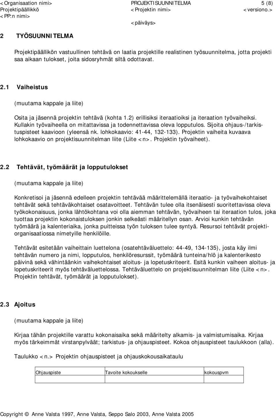 Kullakin työvaiheella on mitattavissa ja todennettavissa oleva lopputulos. Sijoita ohjaus-/tarkistuspisteet kaavioon (yleensä nk. lohkokaavio: 41-44, 132-133).