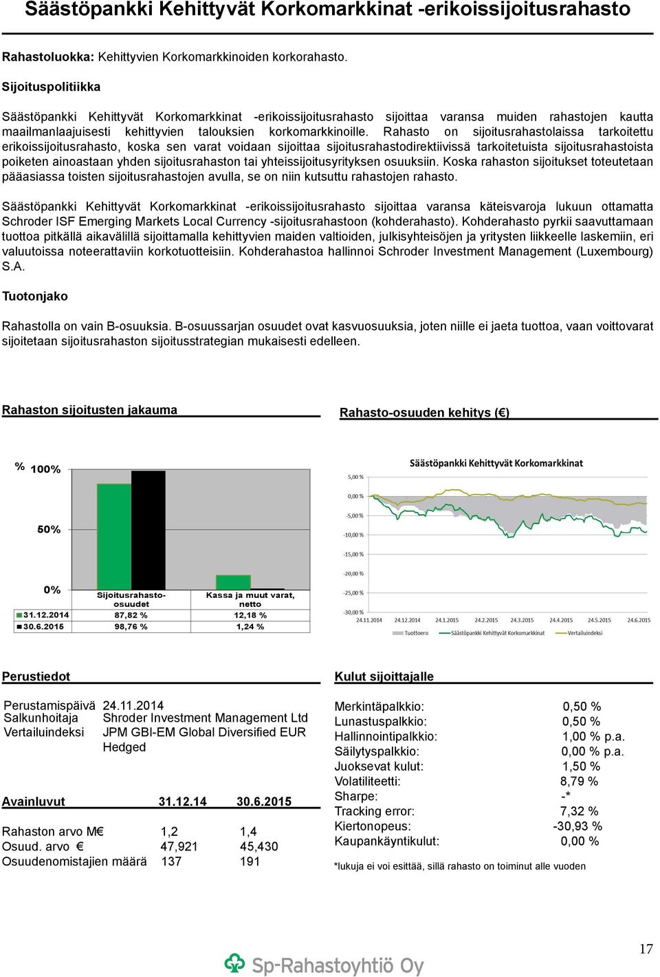 Rahasto on sijoitusrahastolaissa tarkoitettu erikoissijoitusrahasto, koska sen varat voidaan sijoittaa sijoitusrahastodirektiivissä tarkoitetuista sijoitusrahastoista poiketen ainoastaan yhden