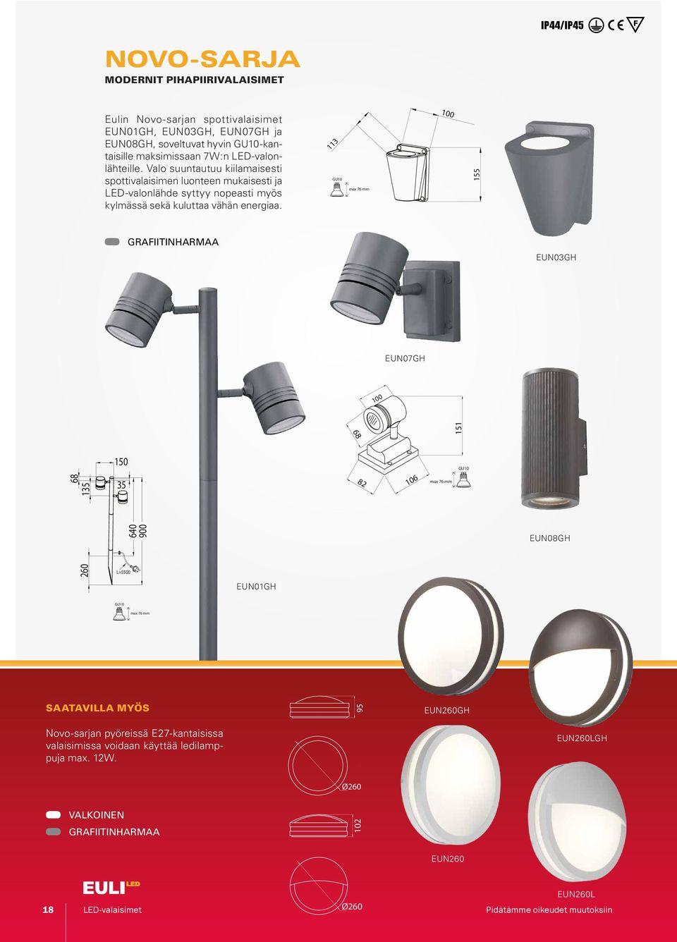 113 GU10 max 76 mm 100 155 grafiitinharmaa EUN03GH EUN07GH 100 68 68 135 151 150 35 82 106 max 76 mm GU10 68 135 150 35 640 900 GU10 EUN08GH 260 L=5500 max 76 mm 640 900 EUN01GH GU10 260 L=5500 max