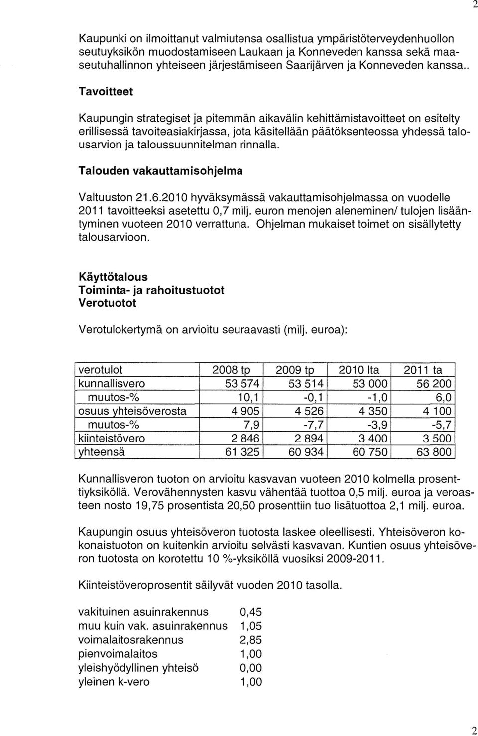 . Tavoitteet Kaupungin strategiset ja pitemmän aikavälin kehittämistavoitteet on esitelty erillisessä tavoiteasiakirjassa, jota käsitellään päätöksenteossa yhdessä talousarvion ja taloussuunnitelman