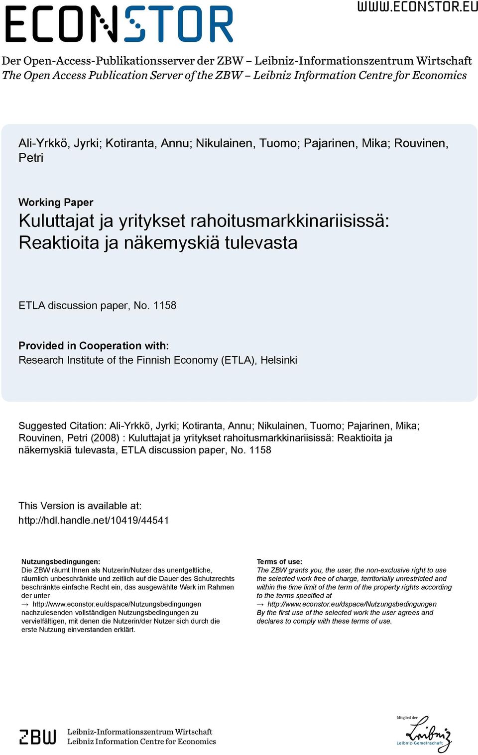 eu Der Open-Access-Publikationsserver der ZBW Leibniz-Informationszentrum Wirtschaft The Open Access Publication Server of the ZBW Leibniz Information Centre for Economics Ali-Yrkkö, Jyrki;