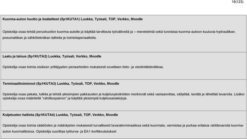 Laatu ja talous (5p1KUTA2) Luokka, Työsali, Verkko, Moodle Opiskelija osaa toimia sisäisen yrittäjyyden periaarteiden mukaisesti soveltaen tieto- ja viestintätekniikkaa.