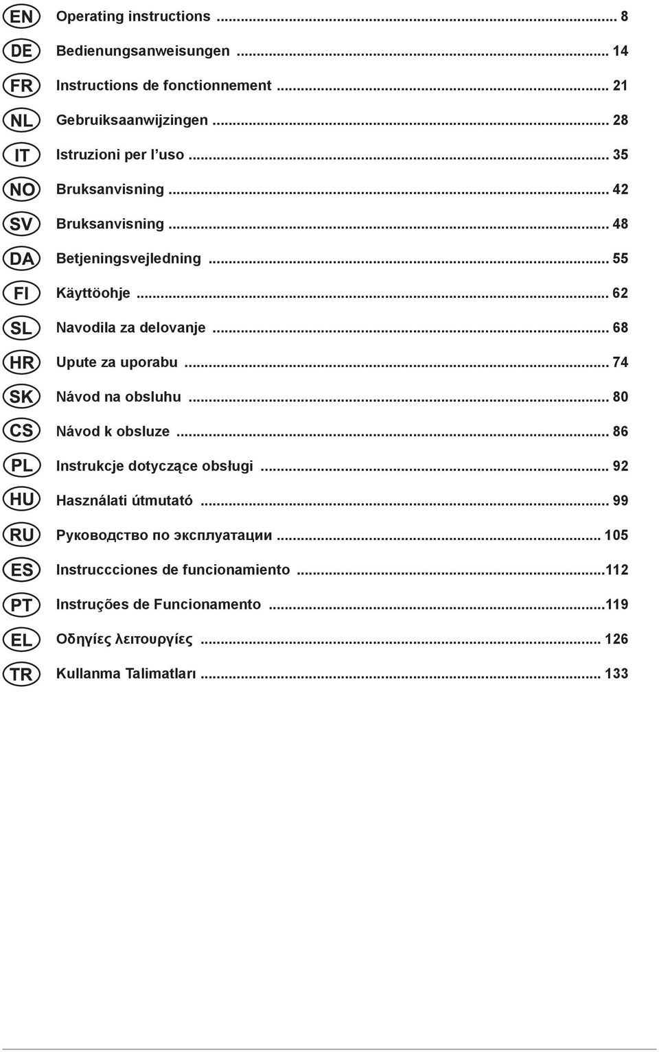 .. 62 Navodila za delovanje... 68 Upute za uporabu... 74 Návod na obsluhu... 80 Návod k obsluze... 86 Instrukcje dotyczące obsługi.