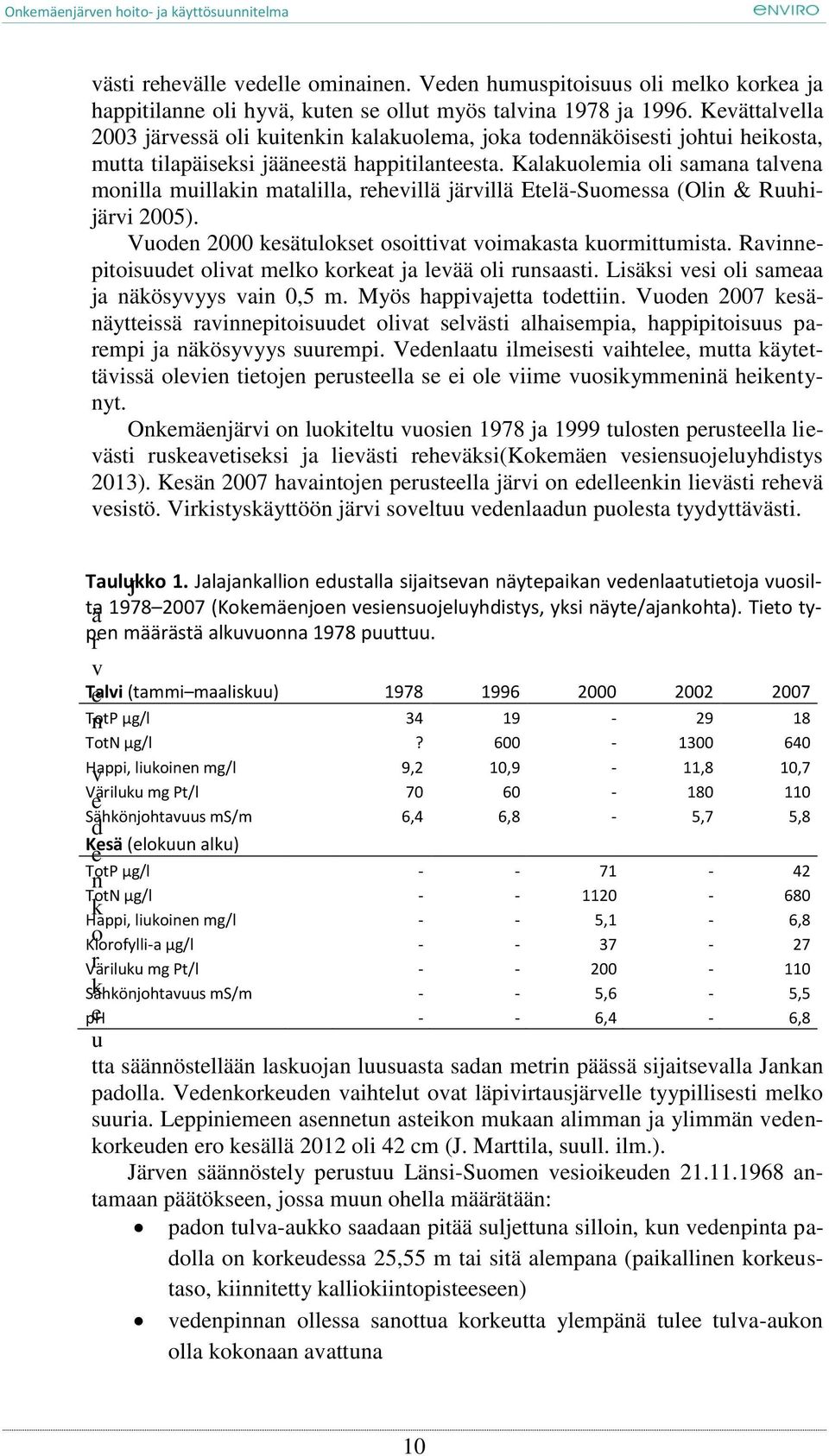 Kalakuolemia oli samana talvena monilla muillakin matalilla, rehevillä järvillä Etelä-Suomessa (Olin & Ruuhijärvi 2005). Vuoden 2000 kesätulokset osoittivat voimakasta kuormittumista.