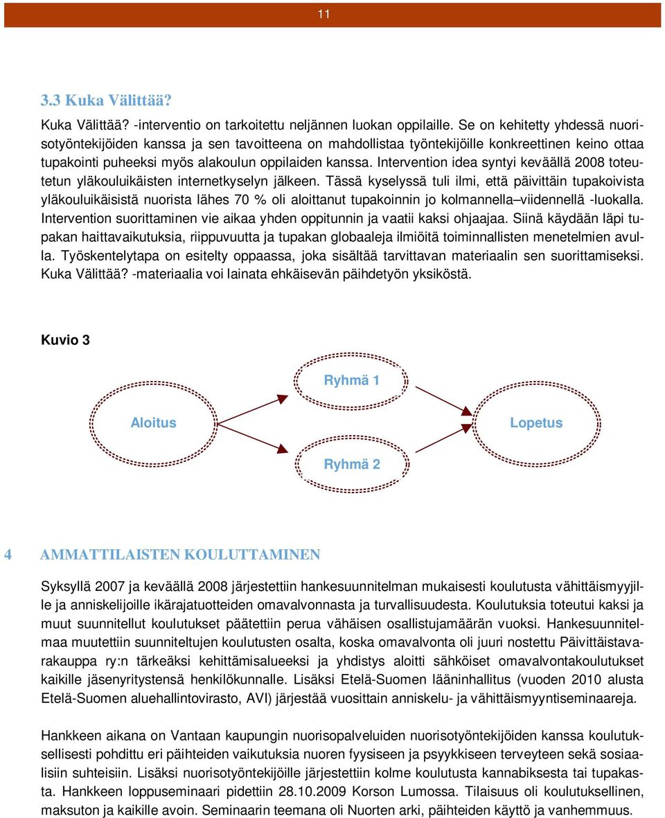 Intervention idea syntyi keväällä 2008 toteutetun yläkouluikäisten internetkyselyn jälkeen.