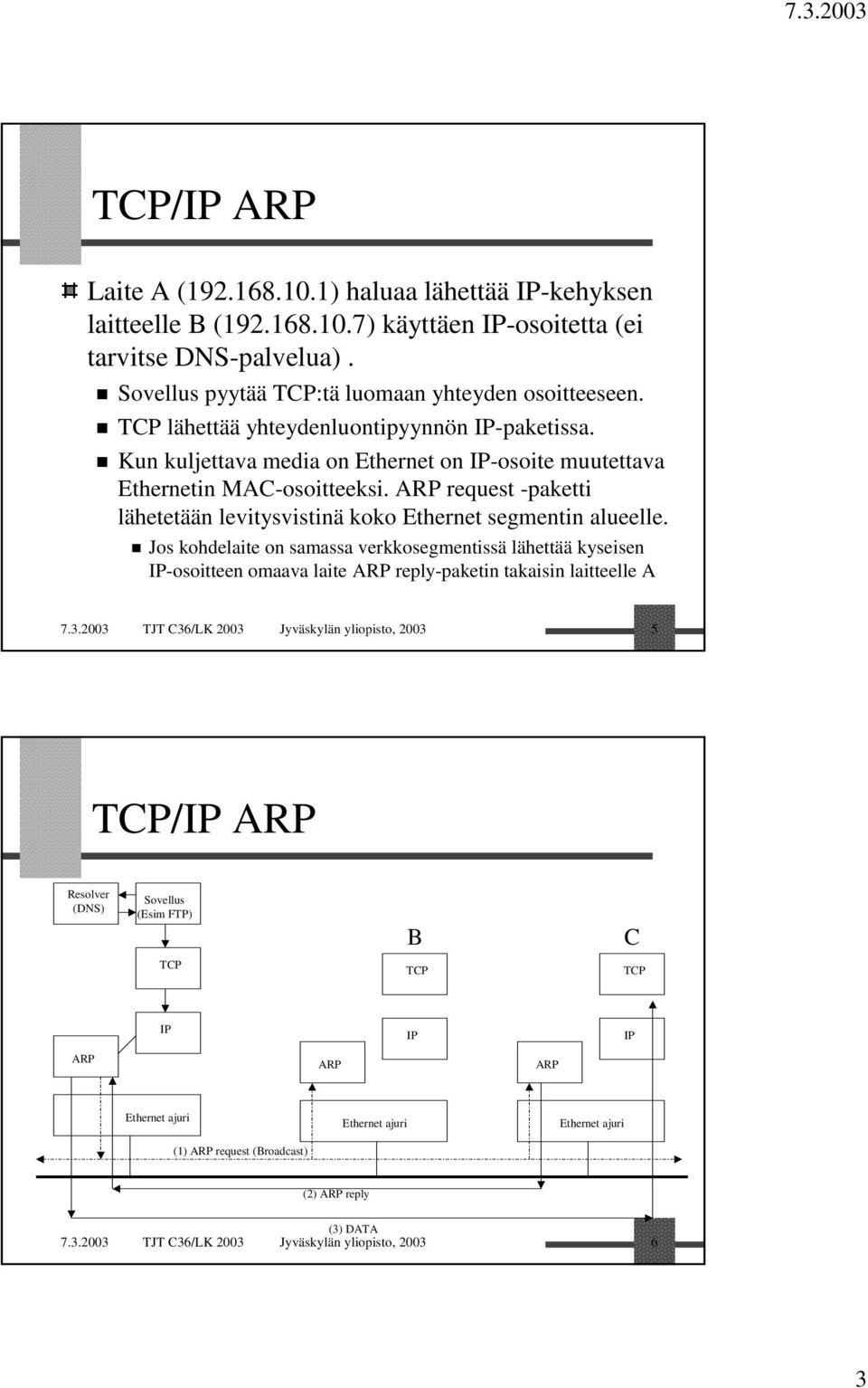 ARP request -paketti lähetetään levitysvistinä koko Ethernet segmentin alueelle.