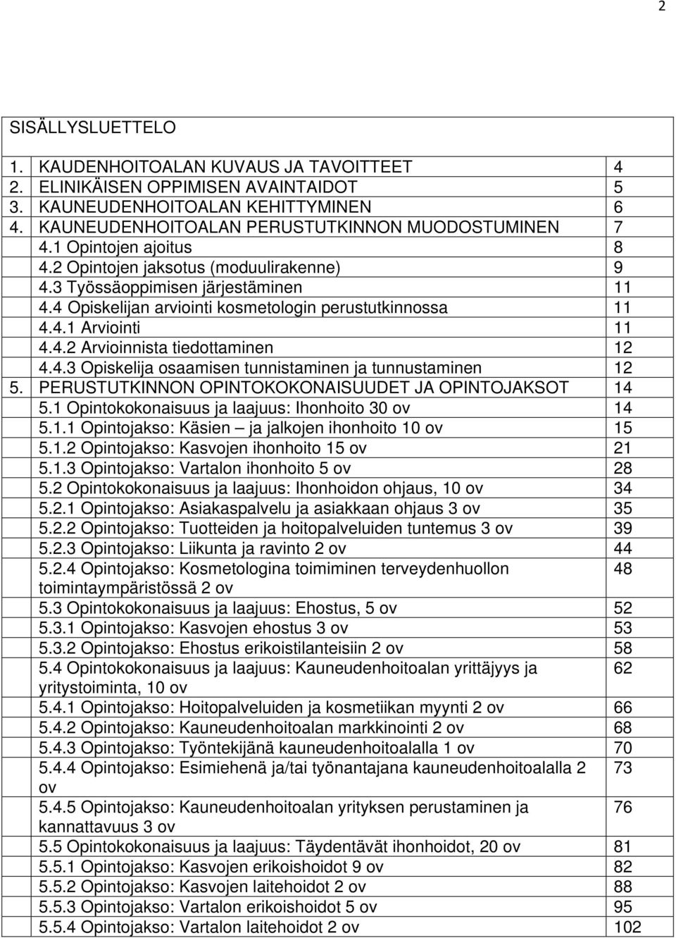 4.3 Opiskelija osaamisen tunnistaminen ja tunnustaminen 12 5. PERUSTUTKINNON OPINTOKOKONAISUUDET JA OPINTOJAKSOT 14 5.1 Opintokokonaisuus ja laajuus: Ihonhoito 30 ov 14 5.1.1 Opintojakso: Käsien ja jalkojen ihonhoito 10 ov 15 5.