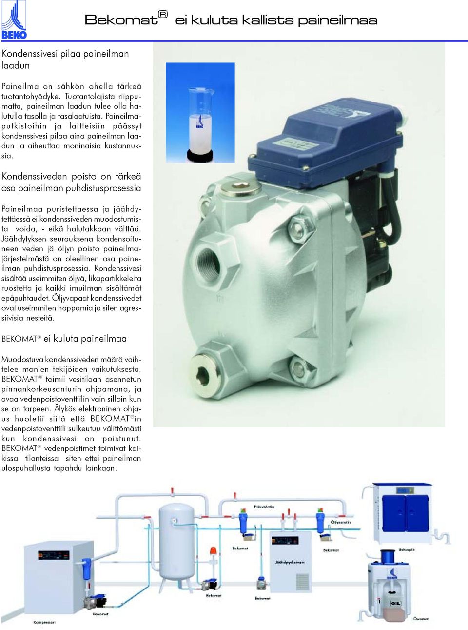 Paineilmaputkistoihin ja laitteisiin päässyt kondenssivesi pilaa aina paineilman laadun ja aiheuttaa moninaisia kustannuksia.