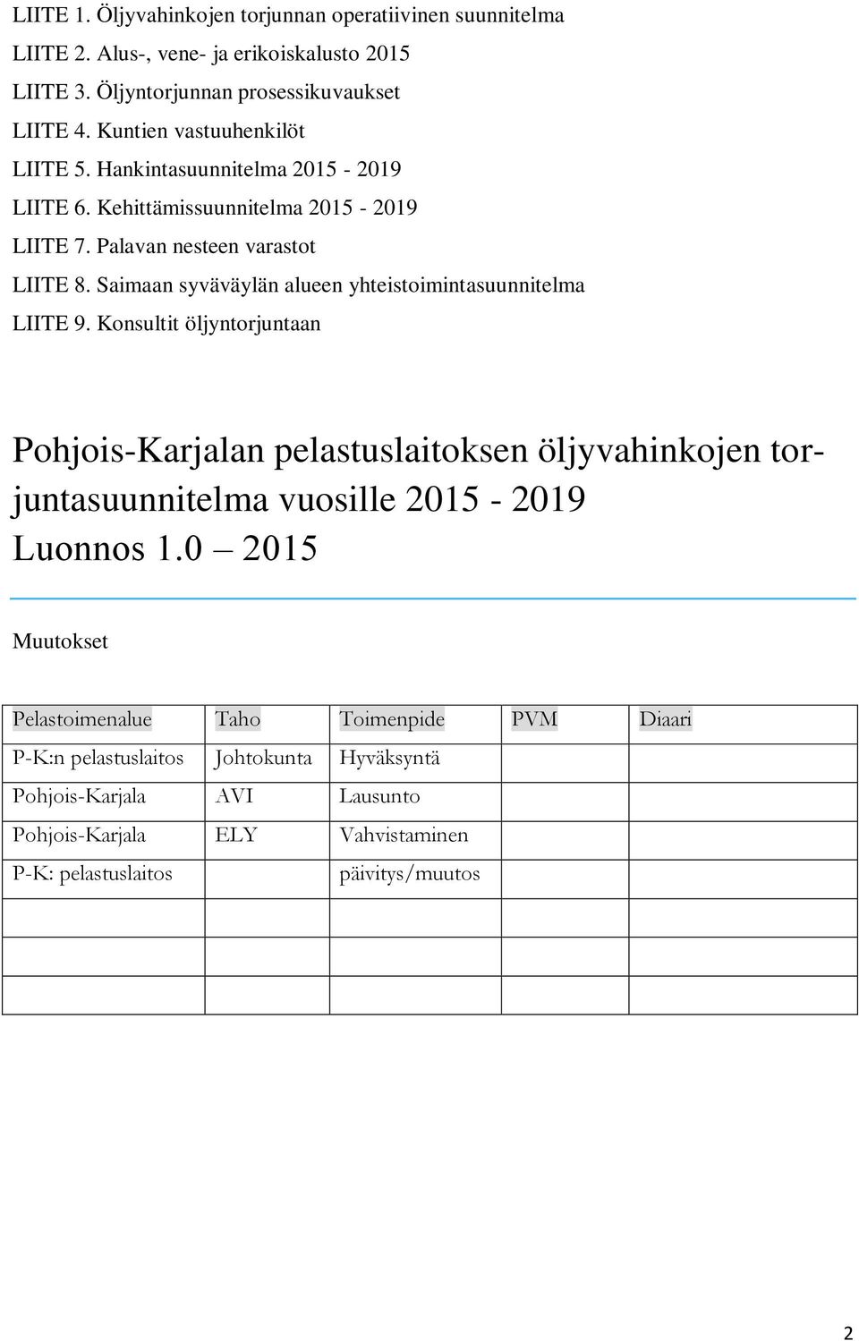 Saimaan syväväylän alueen yhteistoimintasuunnitelma LIITE 9.