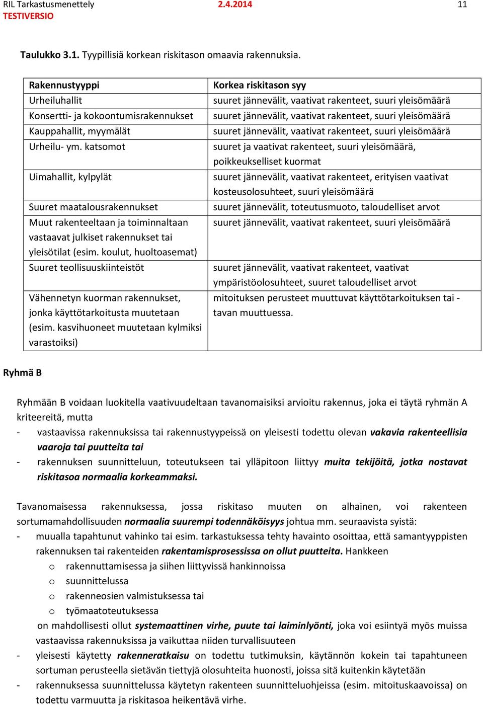 katsomot Uimahallit, kylpylät Suuret maatalousrakennukset Muut rakenteeltaan ja toiminnaltaan vastaavat julkiset rakennukset tai yleisötilat (esim.