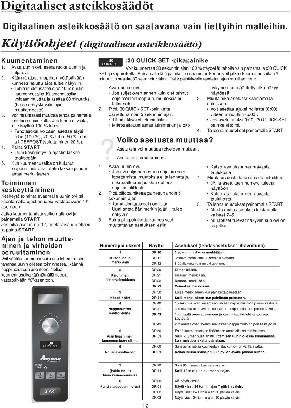 Kuumennusaika voidaan muuttaa ja asettaa 60 minuutiksi. (Katso selitystä valintojen muuttamisesta) 3. Voit halutessasi muuttaa tehoa painamalla tehotason painiketta.